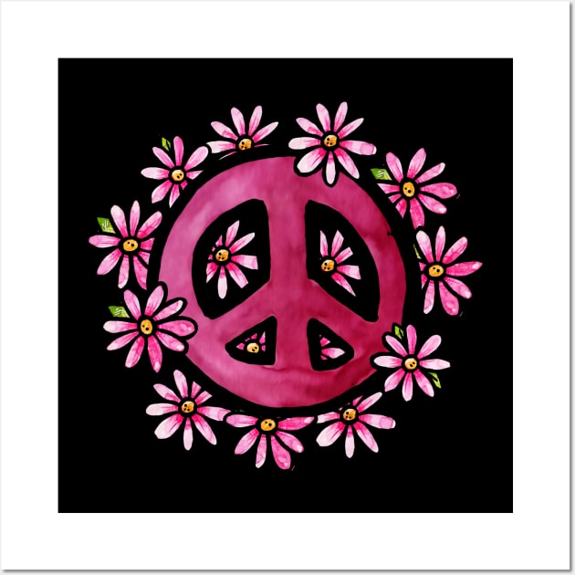 Vintage Floral Peace Sign Wall Art by bubbsnugg